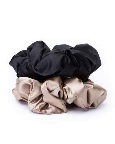 Satin Pillow Scrunchies- Black/Gold
